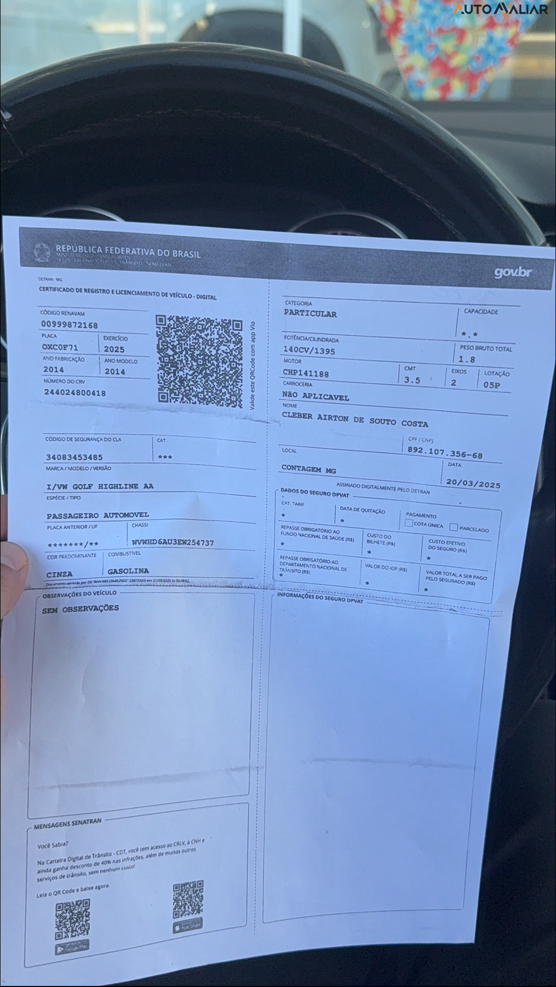 VOLKSWAGEN GOLF 1.4 TSI HIGHLINE 16V GASOLINA 4P AUTOMATICO