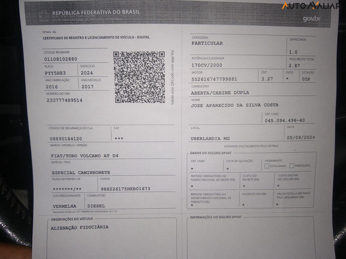FIAT TORO 2.0 16V TURBO DIESEL VOLCANO 4WD AT9