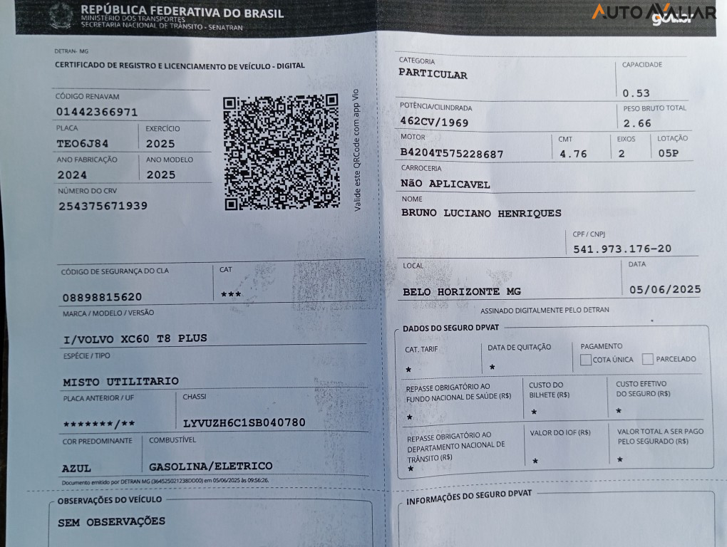 VOLVO XC60 2.0 T8 RECHARGE PLUS AWD GEARTRONIC
