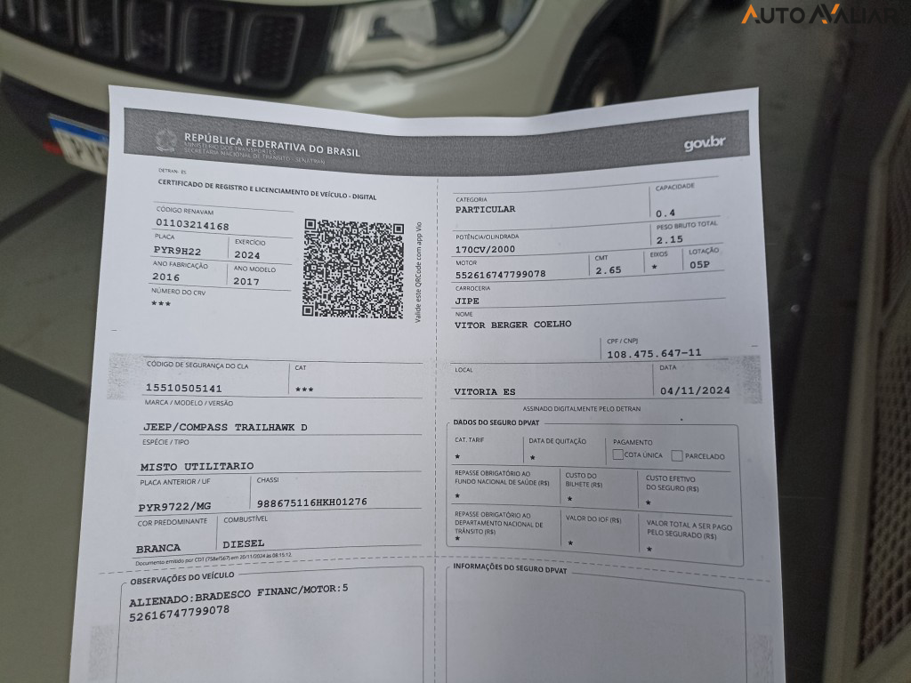 JEEP COMPASS 2.0 16V DIESEL TRAILHAWK 4X4 AUTOMATICO