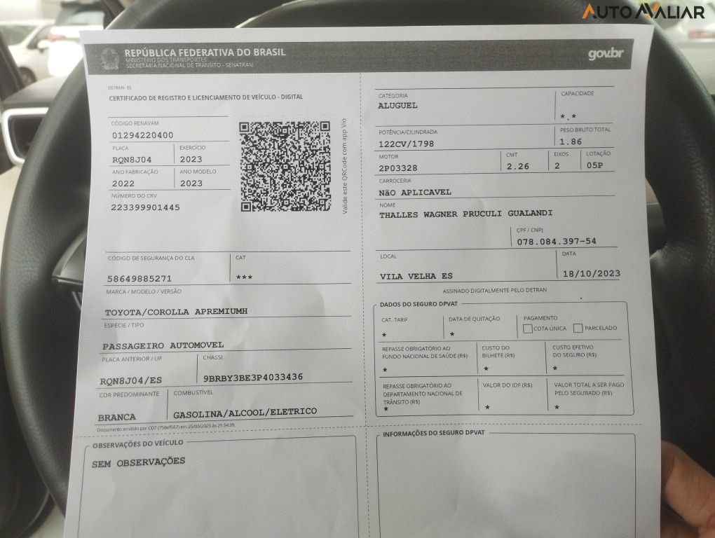 TOYOTA COROLLA Altis Prem. Hybrid 1.8 Flex Aut