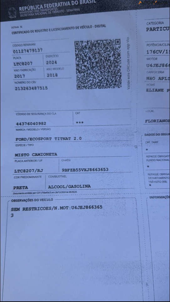FORD ECOSPORT 2.0 DIRECT FLEX TITANIUM AUTOMATICO