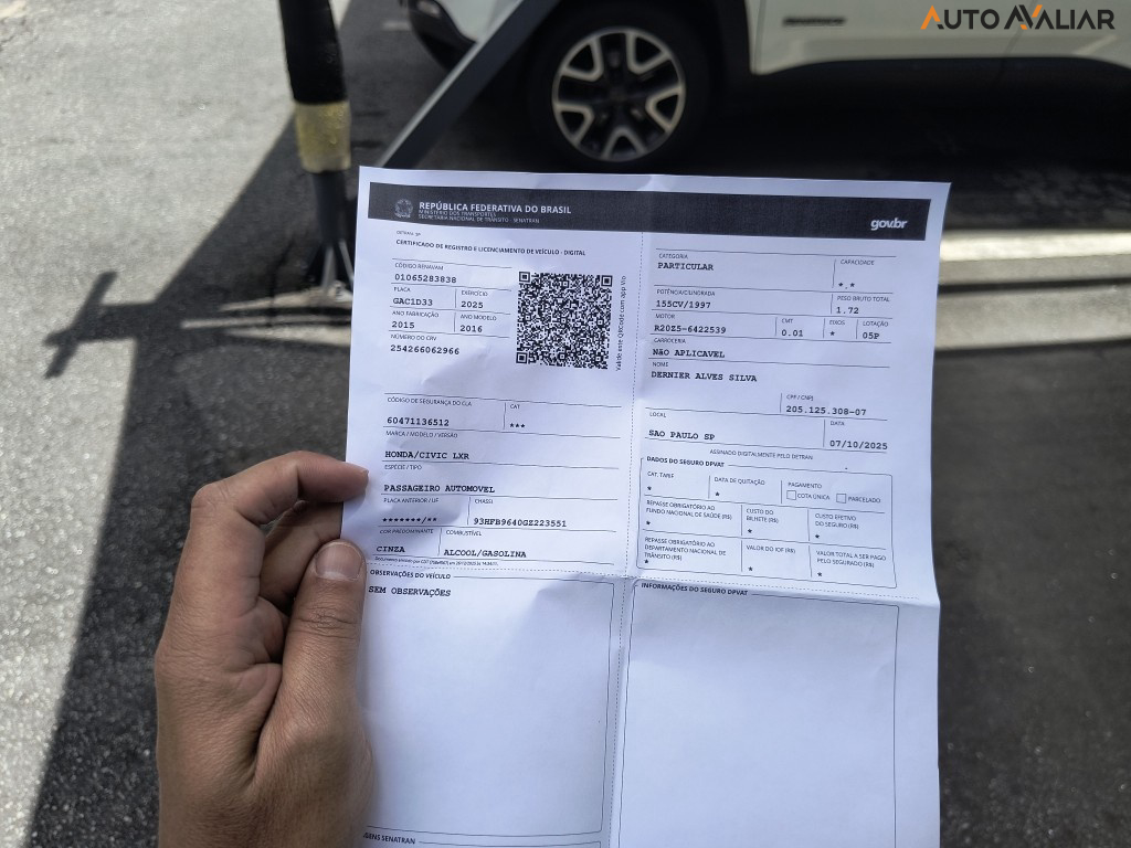 HONDA CIVIC 2.0 LXR 16V FLEX 4P AUTOMATICO