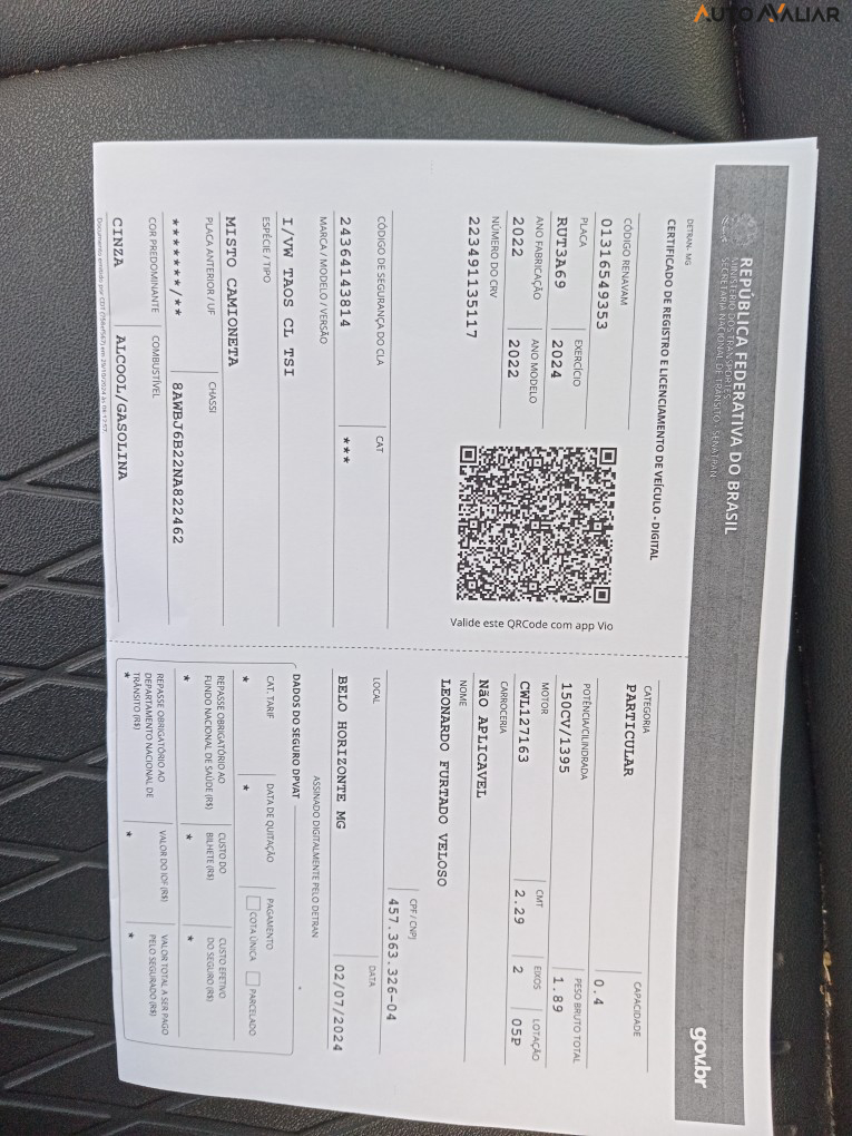 VOLKSWAGEN TAOS 1.4 250 TSI TOTAL FLEX COMFORTLINE AUTOM&Aacute;TICO