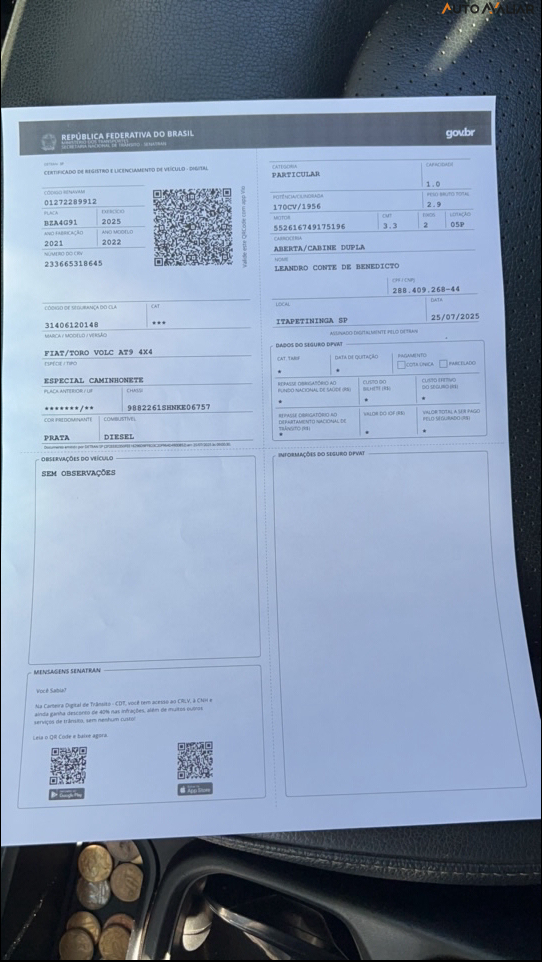 FIAT TORO 2.0 16V TURBO DIESEL VOLCANO 4WD AT9