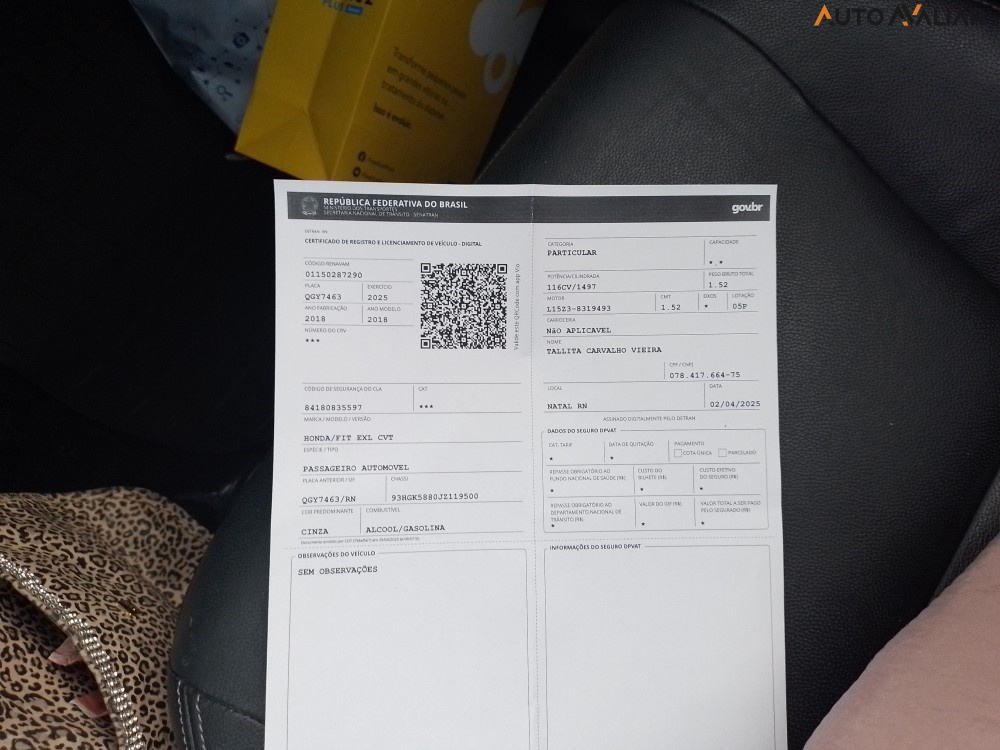 HONDA FIT 1.5 EXL 16V FLEX 4P AUTOMATICO